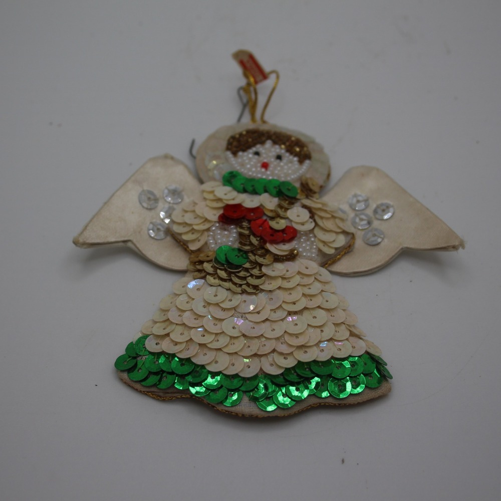 Vintage‎ Beaded Sequin Angel Christmas Ornament Holiday Decoration Made In China